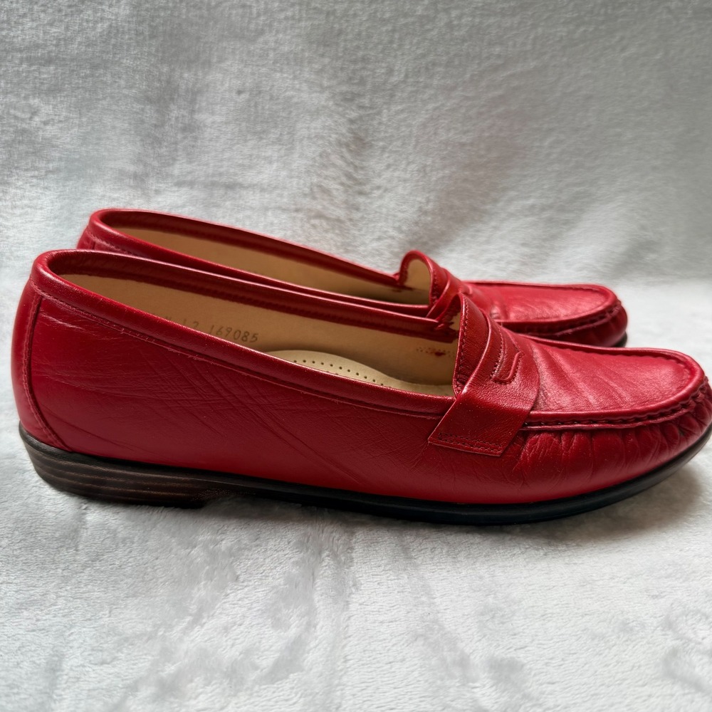 SAS Penny Loafer Red Leather Comfort Shoes Womens 9.5 M Made in USA 169085